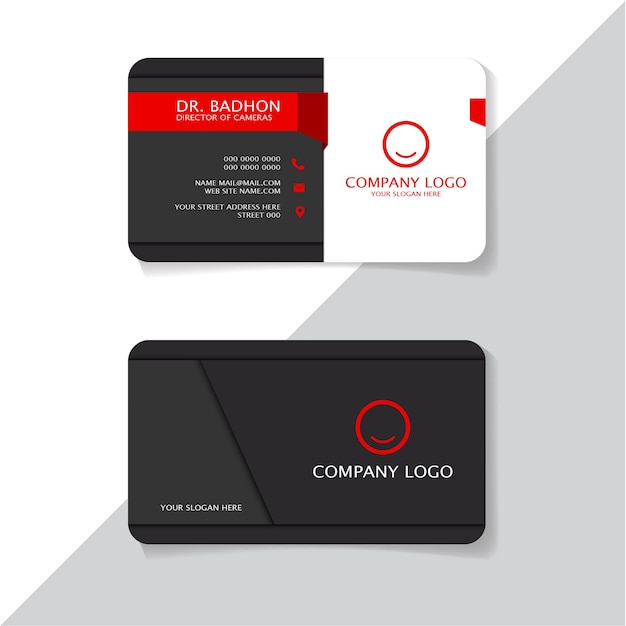 Black white and red color business card