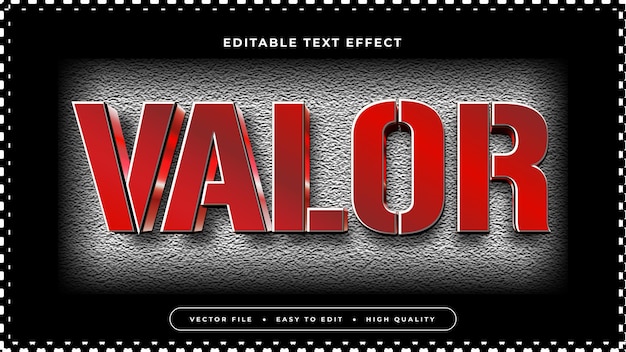 검은색과 은색의 Valor 3D 편집 가능한 텍스트 효과 글 스타일