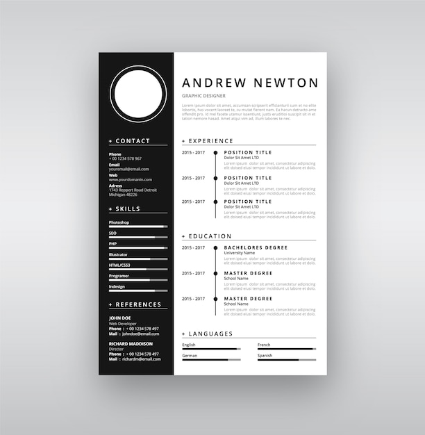 Vector black and white resume template