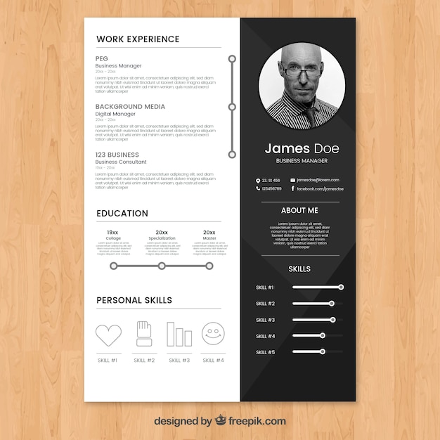 Vector black and white resume template