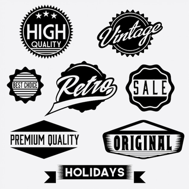 Vector black and white retro stamps and badges