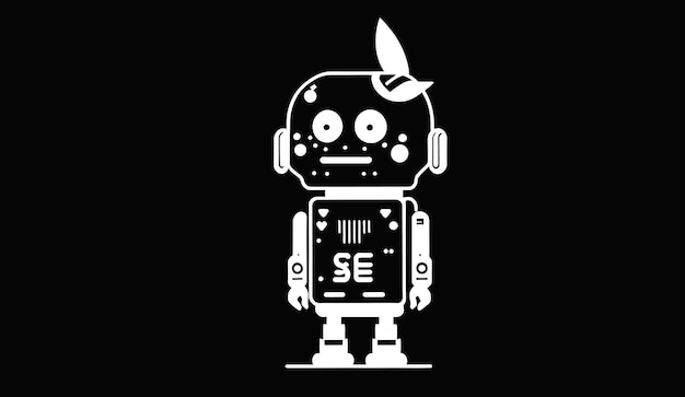 black and white robot illustration free vector