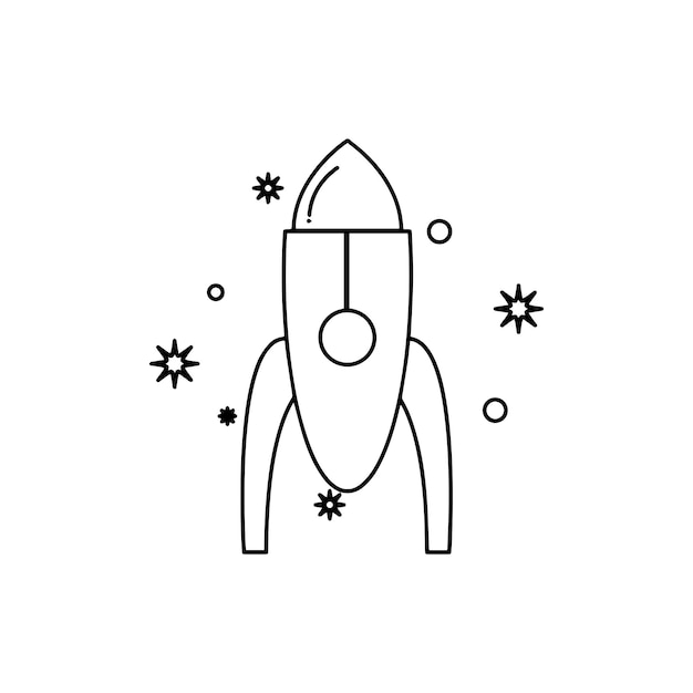 Black and white rocket with star vector illustration on white background