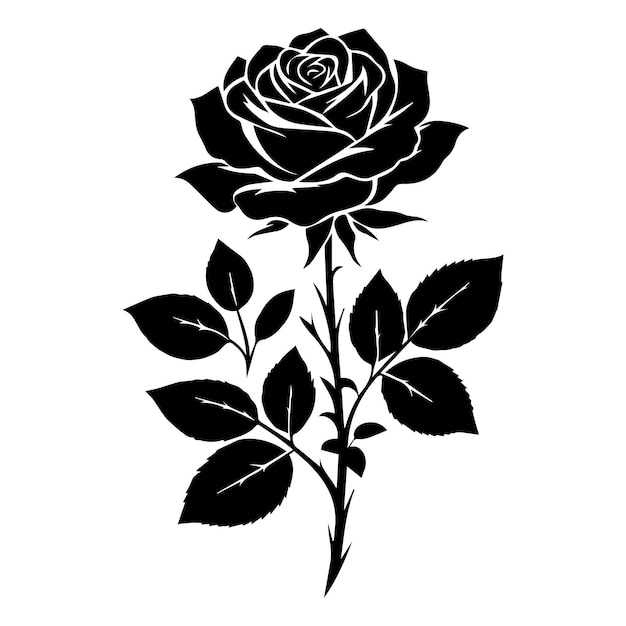Black and White Rose Silhouette with Thorns Elegant black and white silhouette of a single rose