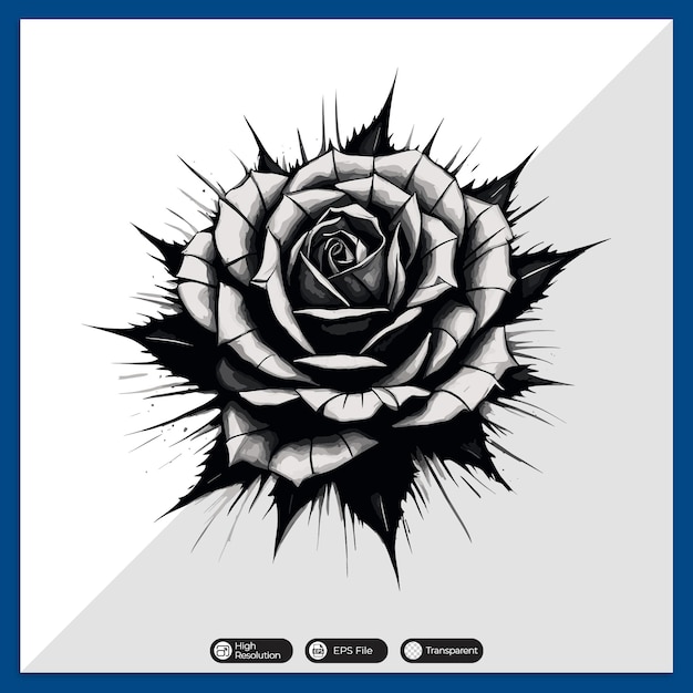 Vector black and white rose tattoo design