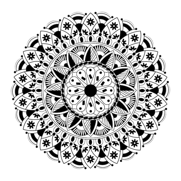 Black and white round ethnic mandala vector illustration on white background