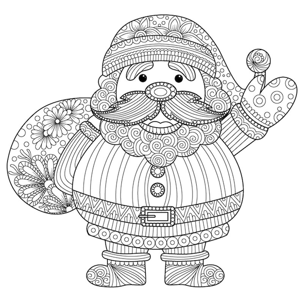 Vector black and white santa