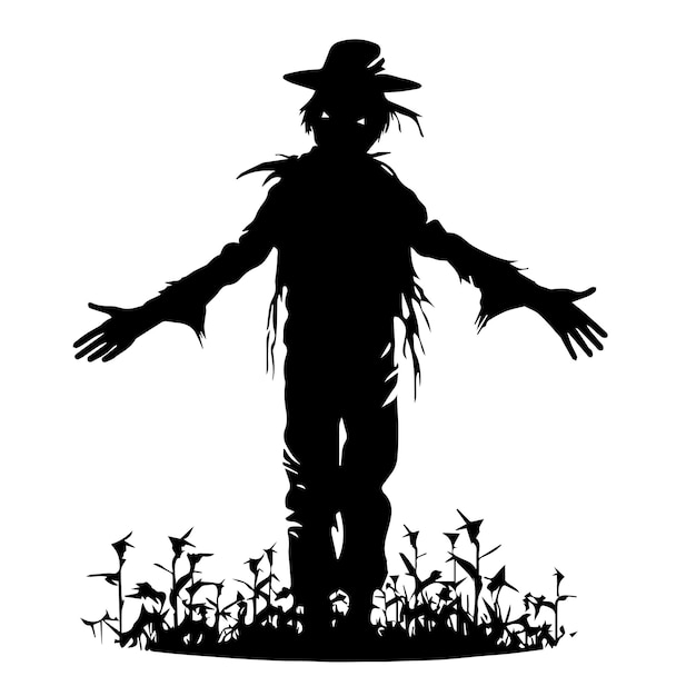 A black and white of a scarecrow Vector