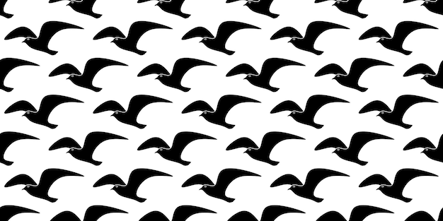 black white seagulls seamless pattern