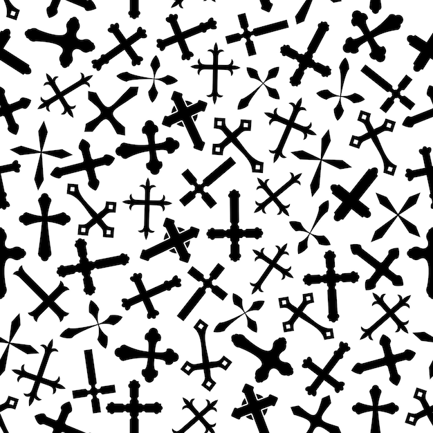 Black and white seamless ornate crosses pattern