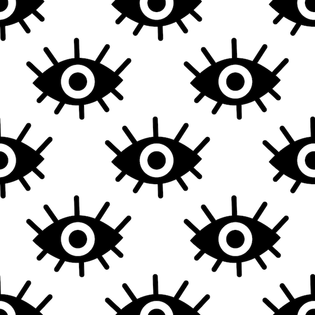 Black and white seamless pattern of abstract eyes. Vector illustration