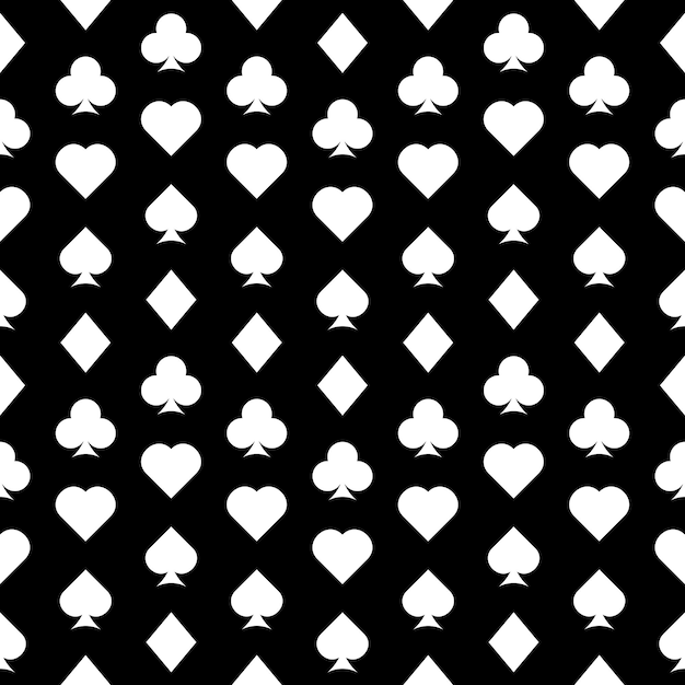 Black and white seamless pattern of card suits. Vector illustration.