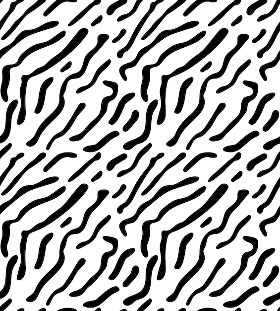 Black and white seamless pattern imitating animal skin Different chaotic stripes vector illustration