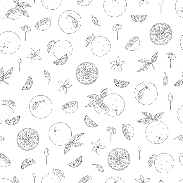 Black and white seamless pattern of oranges