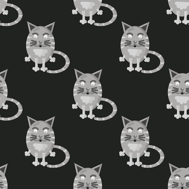 Black and white seamless pattern with cats