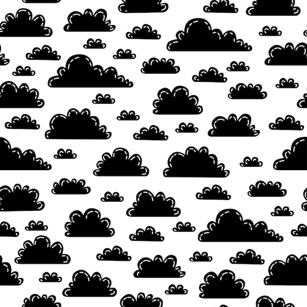 Black and white seamless pattern with clouds cute baby background