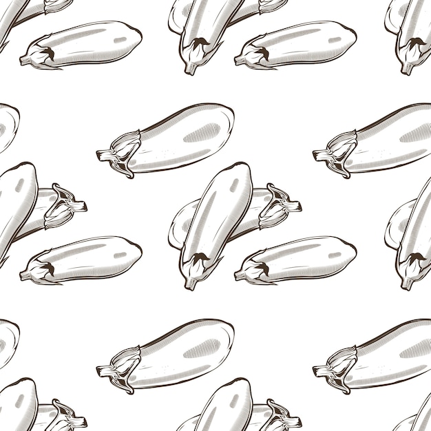 Black and white seamless pattern with eggplants in vintage style