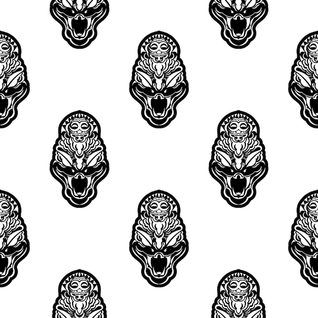 Black and white seamless pattern with snake heads. 