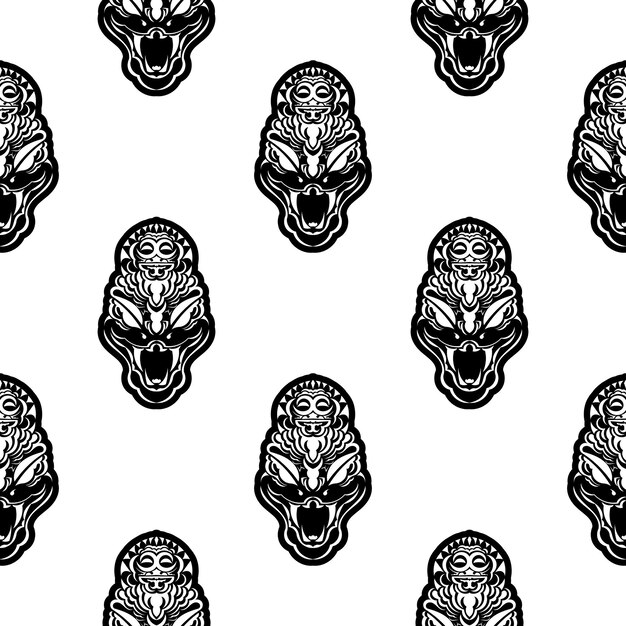 Black and white seamless pattern with snake heads. 