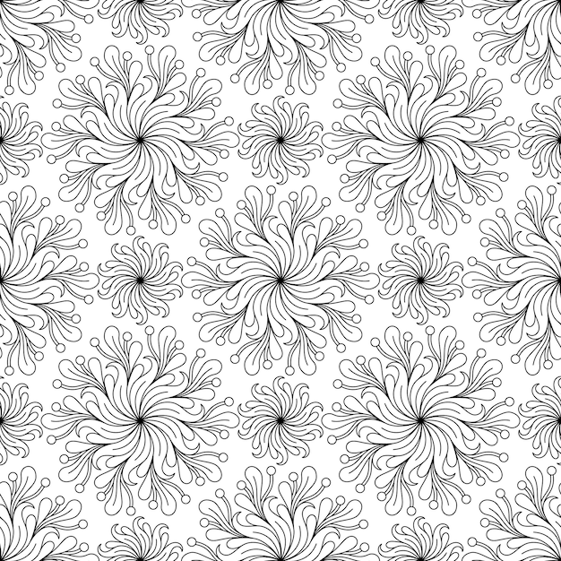 BLACK AND WHITE SEAMLESS VECTOR BACKGROUND WITH SPIRAL ROUND DECORATIVE ELEMENTS