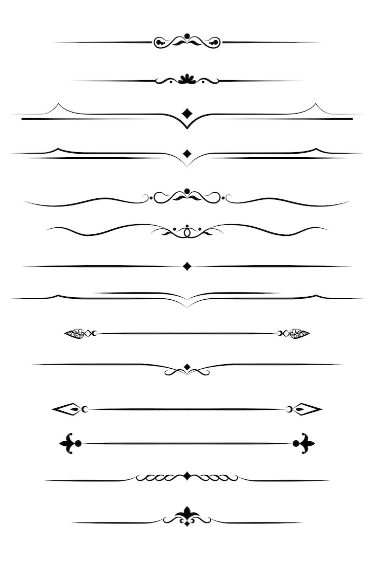 Vector black and white set of delimiters for text, dividers