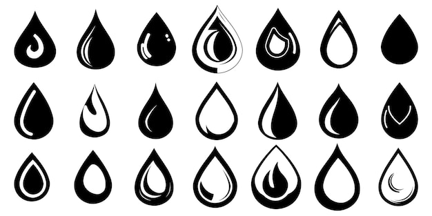 Vector black and white set of vector black drop icon on white background