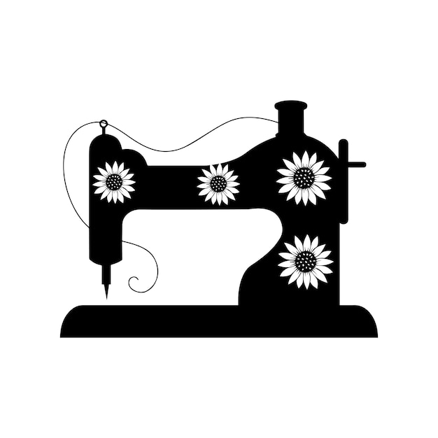 Черно-белая швейная машинка с подсолнухами.
