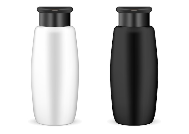 Black and white shampoo cosmetic bottle mockup set