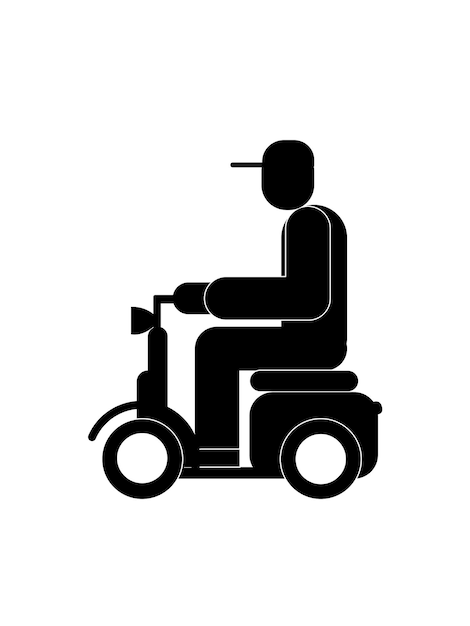 Black and white sign A man on a motor scooterVector graphics