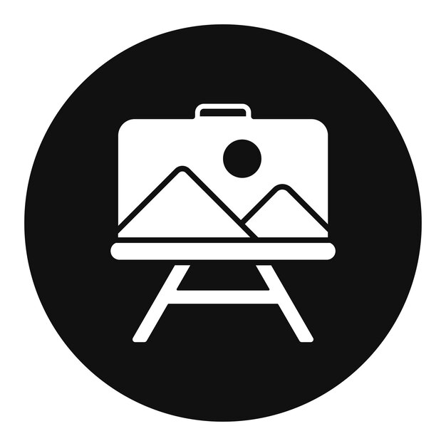 黒と白のサインに山の絵が描かれています