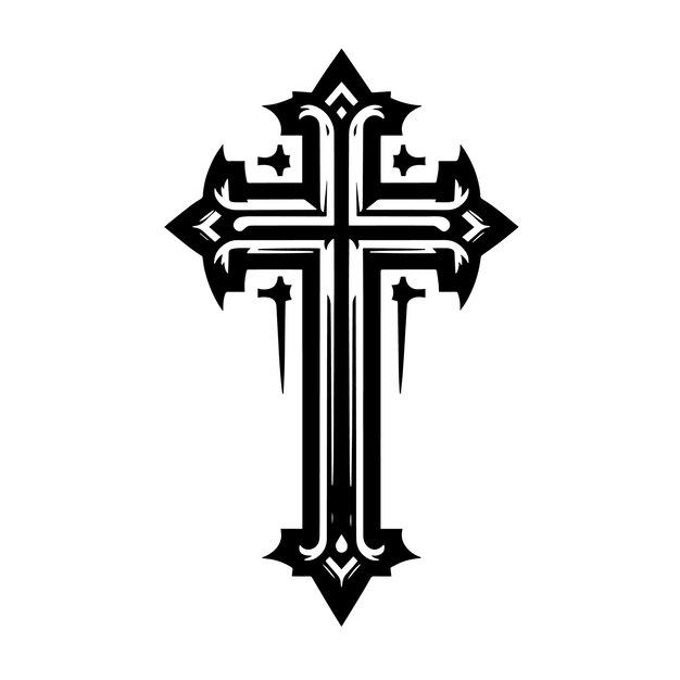 Черно-белый силуэт абстрактной иллюстрации креста
