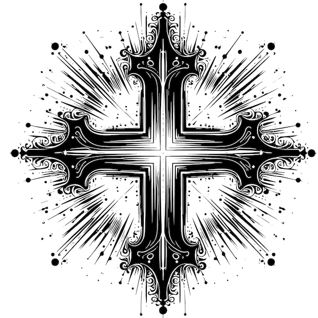 Vector black and white silhouette of a abstract cross illustration