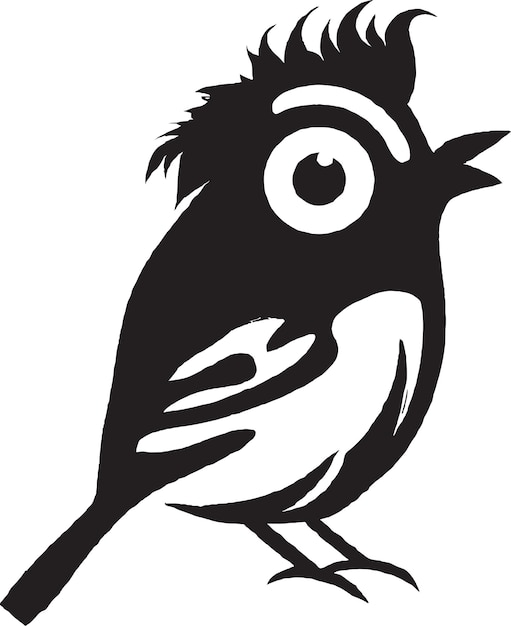 Sagoma in bianco e nero di un uccello con un occhio su di esso.