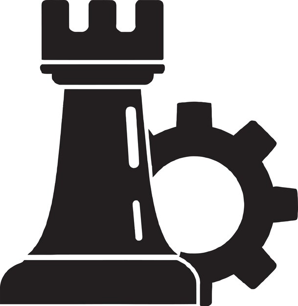 Black and white silhouette of a chess piece with a gear wheel.