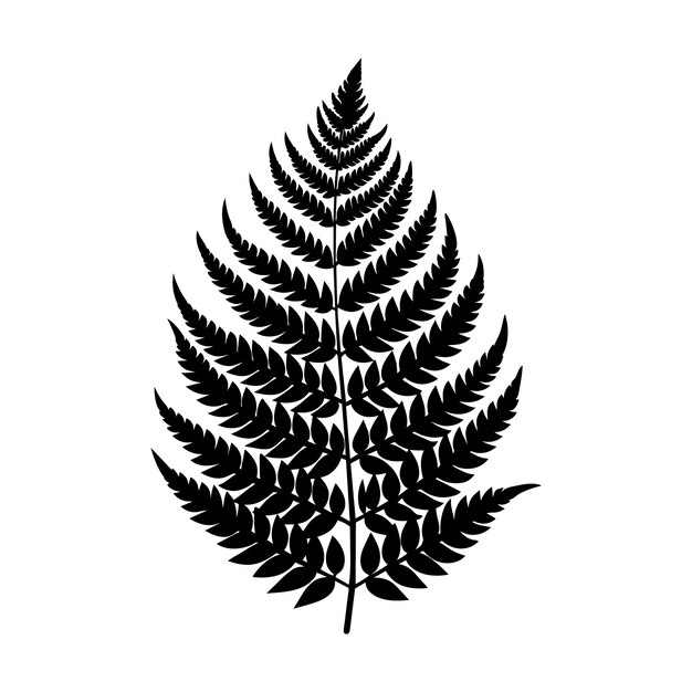 A black and white silhouette of a fern leaf