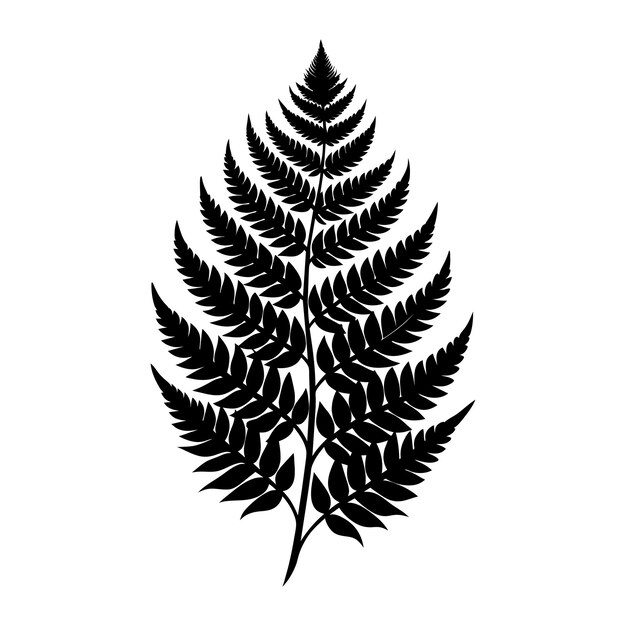 A black and white silhouette of a fern leaf