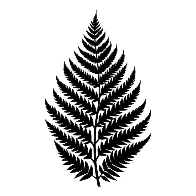 A black and white silhouette of a fern leaf