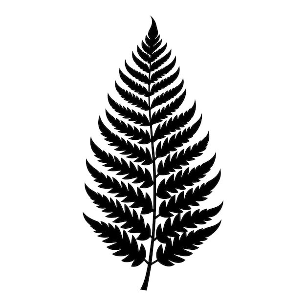 A black and white silhouette of a fern leaf