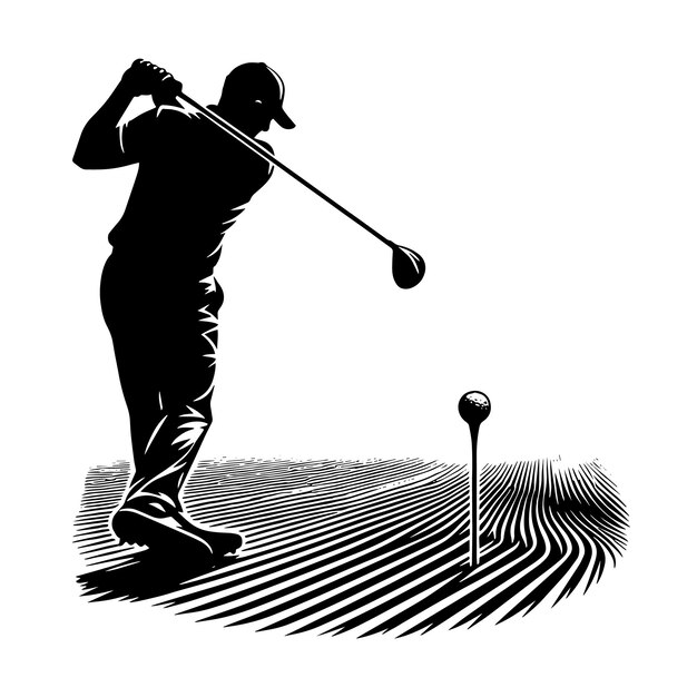 ゴルフをしているプロの黒と白のシルエット