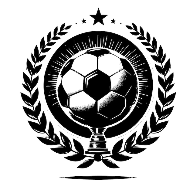 Vector black and white silhouette of a laurel wreath with a soccer ball symbol illustration