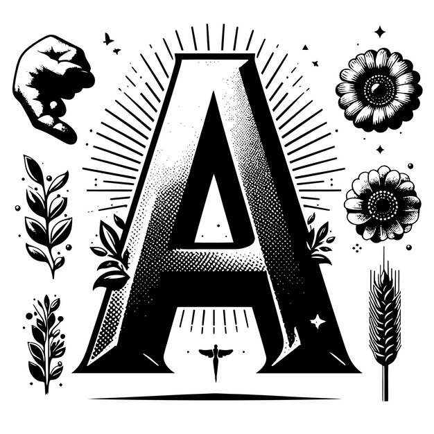 Black and white silhouette of letter A illustration