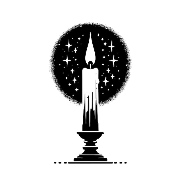 Vector black and white silhouette outline drawing of a white burning candle