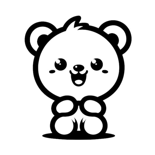 Vector black and white silhouette outline drawing of a white cute funny happy teddy bear