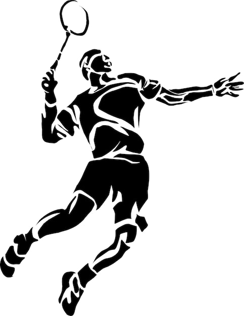 A black and white silhouette of a player with a racket in his hand