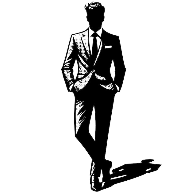 Black and white Silhouette of a smart businessman posing in business outfit