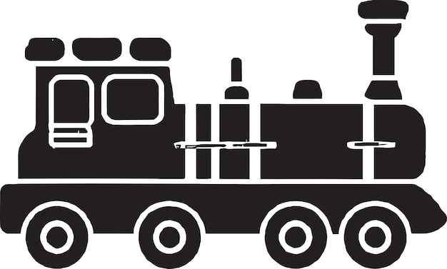 Black and white silhouette of a train with a tank on the front.