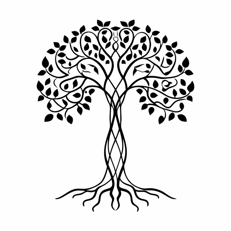 Vector a black and white silhouette of a tree of life vector illustration
