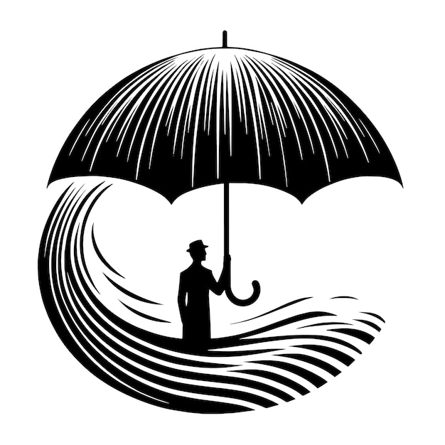 Vector black and white silhouette of an umbrella