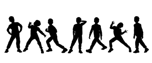 Black and white silhouettes of boys in active movement