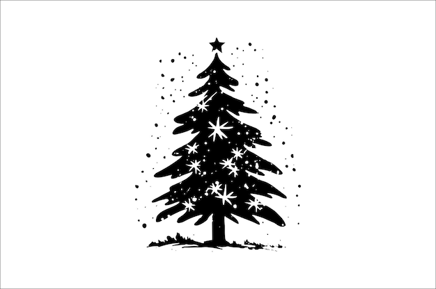 Vector a black and white silhouettes of christmas trees with a decoration